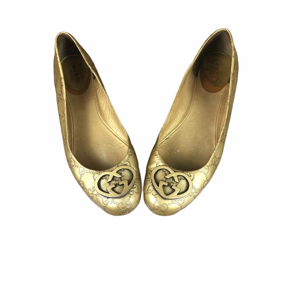 GUCCI SHOES BALLERINA FLATS GOLD FINISH